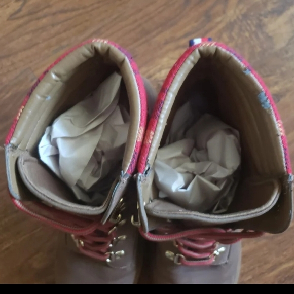 Tommy Hilfiger sz 10 Brown red plaid Lace Up Bootie chunky block heel - Picture 12 of 12